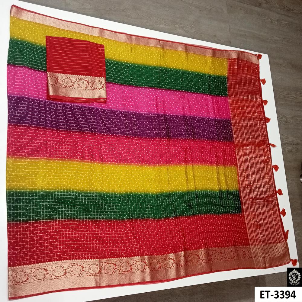 Multicolor bandhani tissue silk saree 