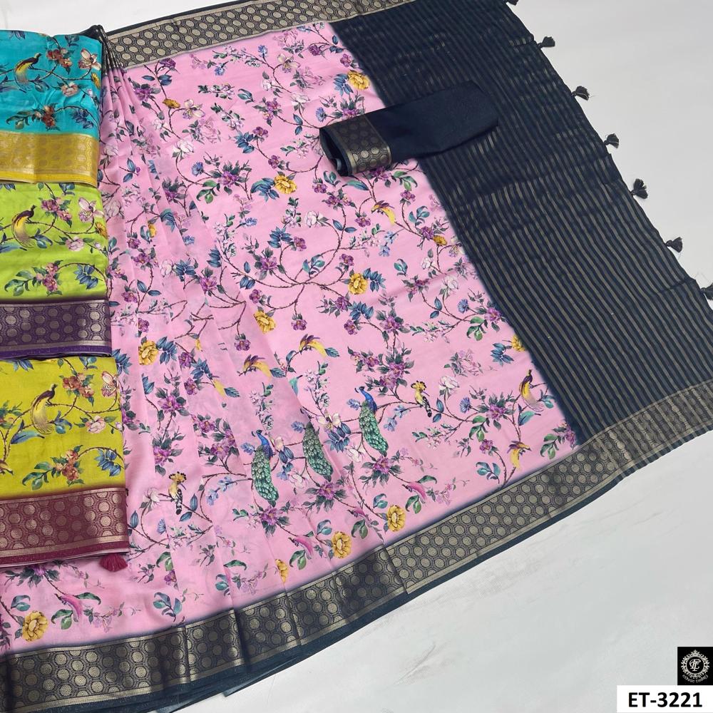 Bird-Floral Printed Saree 