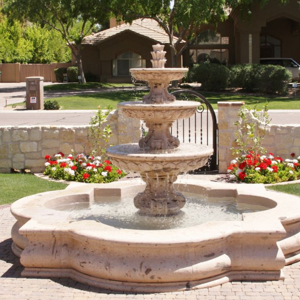 Sandstone Outdoor 3 Tier Water Fountains - Pool Size: Medium