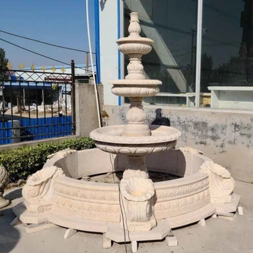 Sandstone Outdoor 3 Tier Water Fountains - Pool Size: Medium