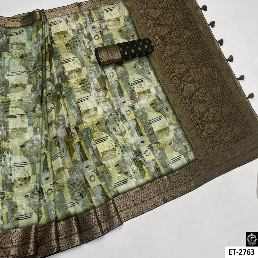 Abstract Green Color Saree