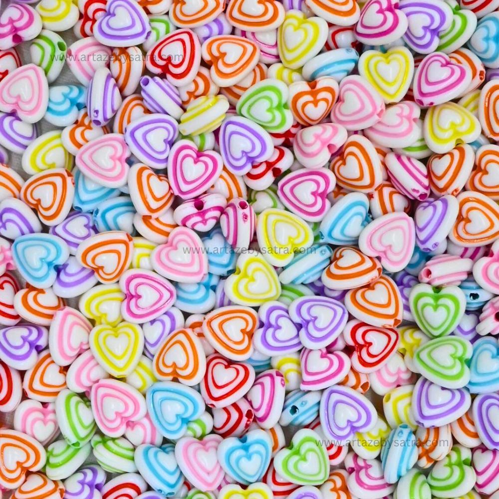 Assorted Striped Heart Beads | Size : 11mm