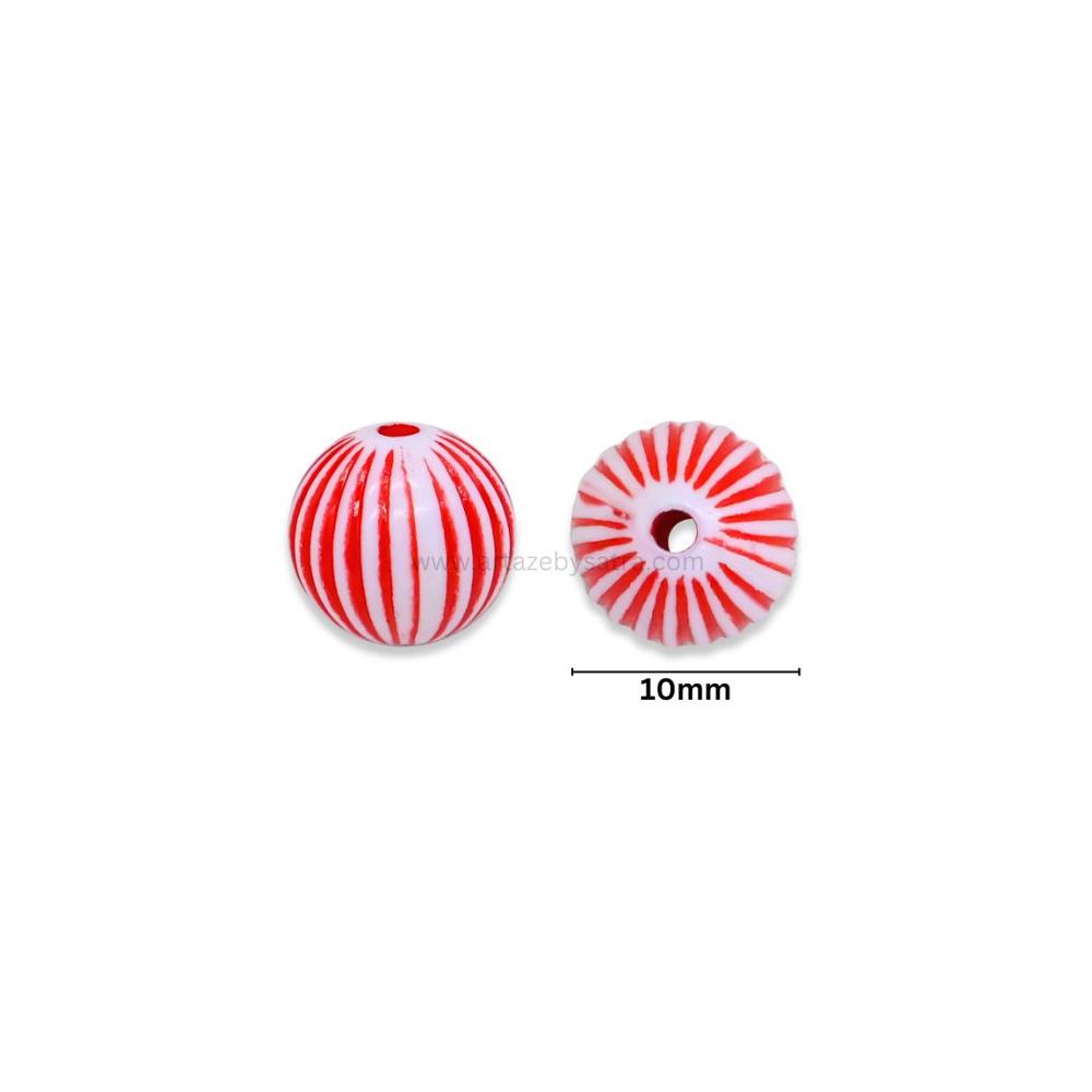 Assorted Striped Round Beads | Size : 10mm