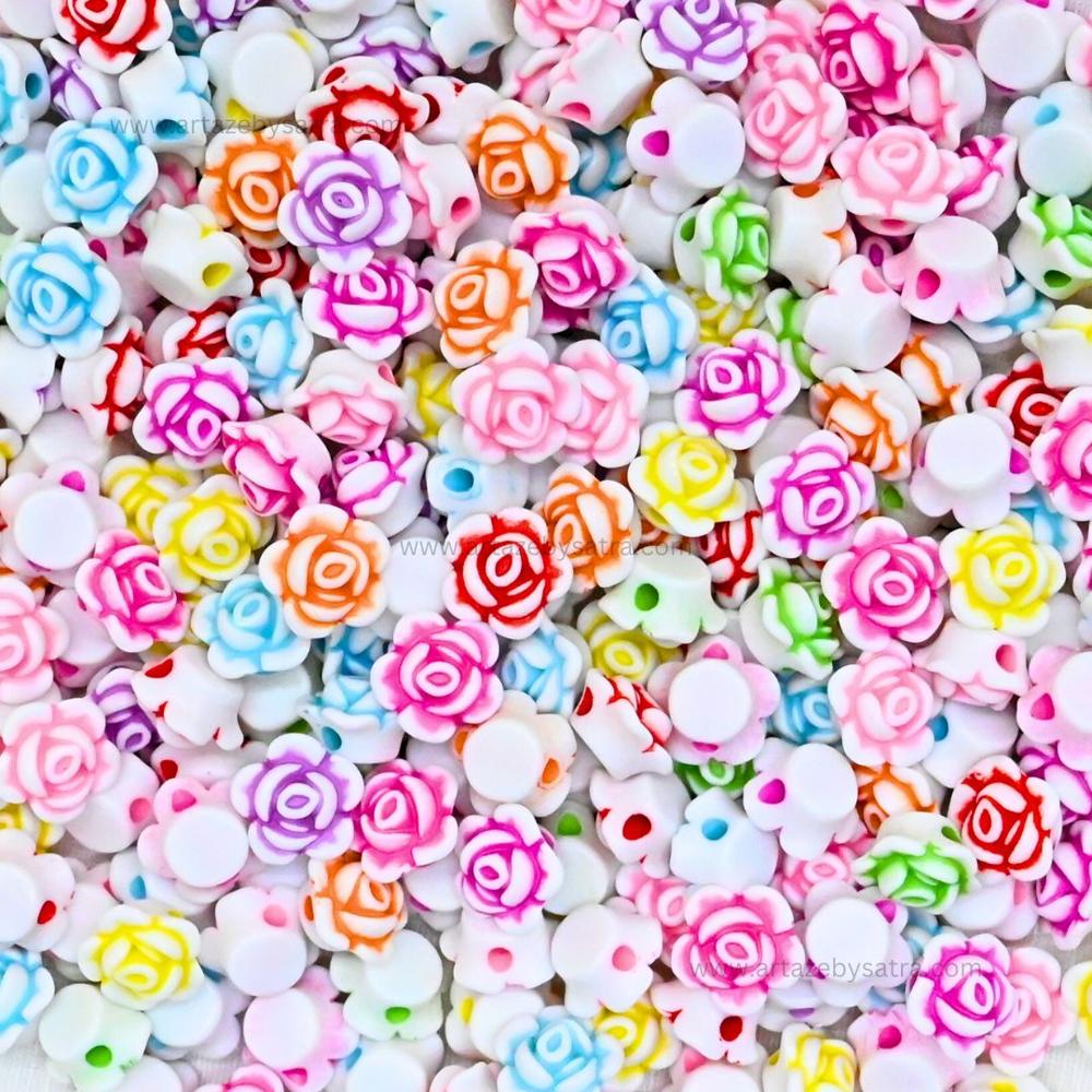 Assorted Rose Flower Beads | Size : 12mm