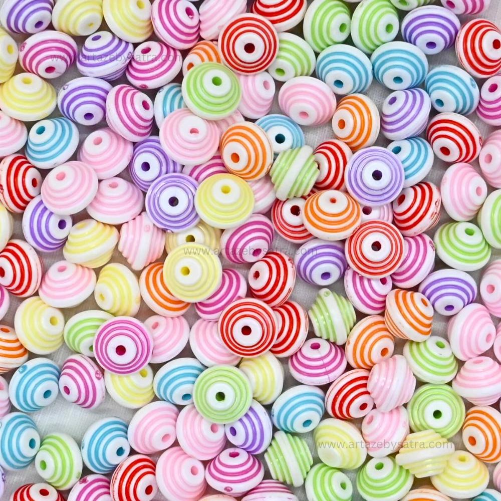 Assorted Striped Rondelle Beads | Size : 9mm