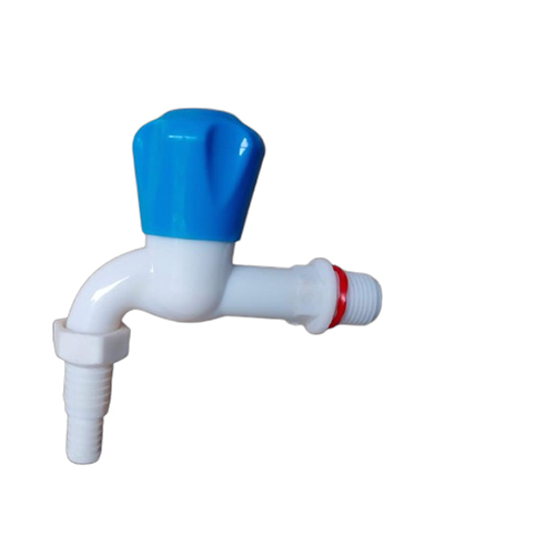 Nozzle Bib Cock - Plastic, 15 mm (1/2 Inch), White & Blue, Round Shape, Painted Surface Treatment | Industrial Use, 1 Year Warranty