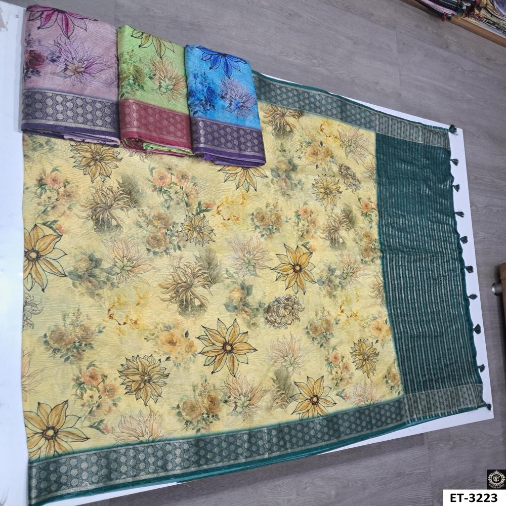 Yellow  Floral Printed Saree