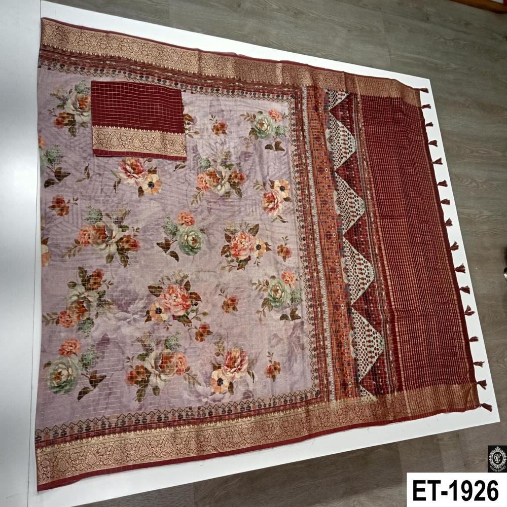 Maroon Floral Print Saree - Color: Lavender