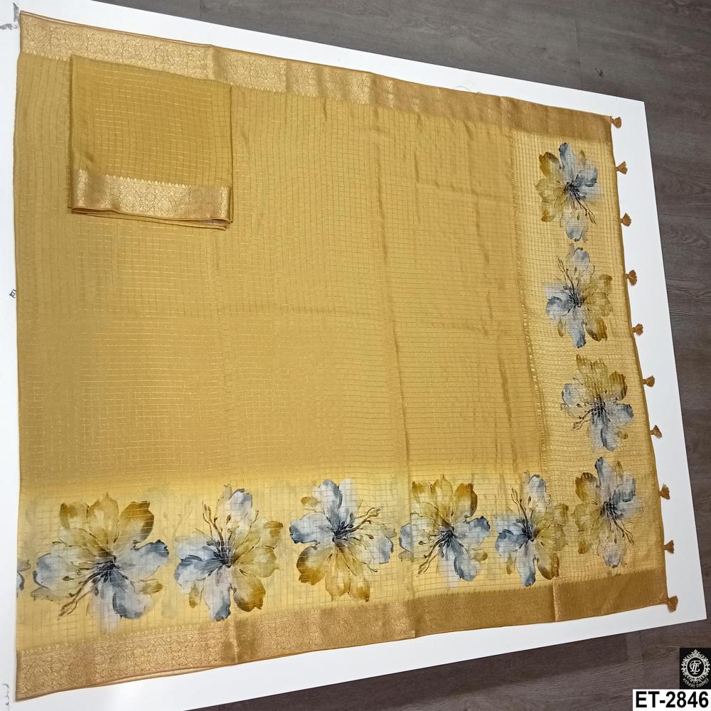 Golden Yellow Tissue Silk Saree 
