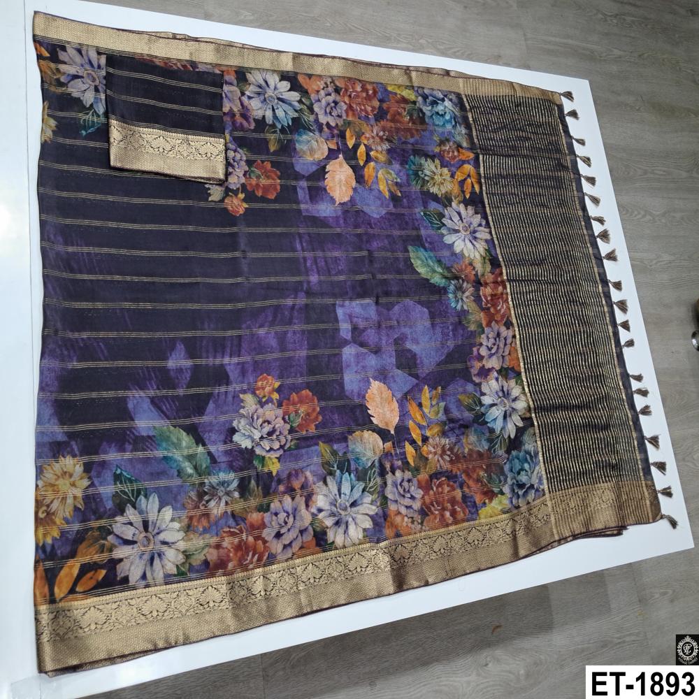 Fancy Floral Saree - Color: Purple