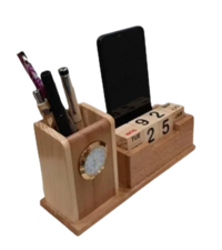 Wooden Calendar With Pen Stand And Clock - Application: Any
