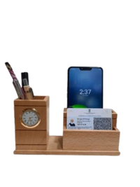 Dw 2008 Wooden Pen Stand With Clock - Color: Brown