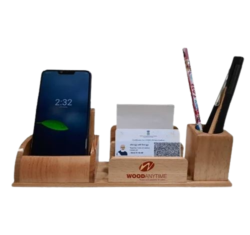Wooden Desktop Pen Stand - Color: Brown