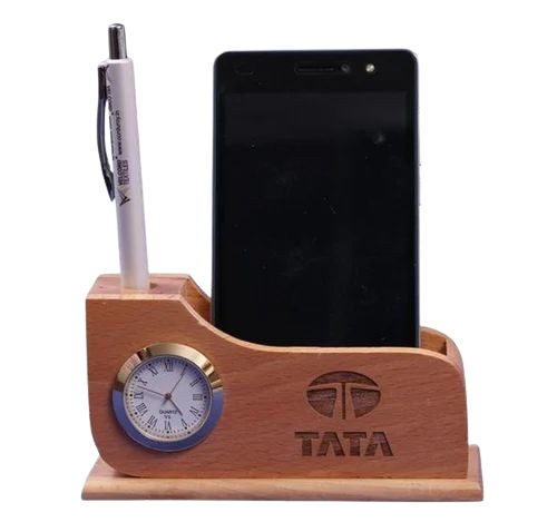 Wooden Pen Stand Mobile Phone Stand - Color: Brown