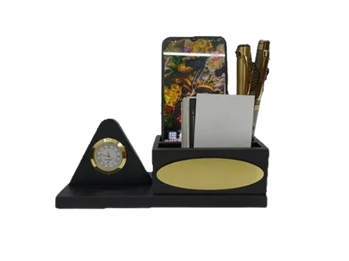Desktop Wooden Pen Stand - Color: Black