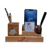 Desktop Wooden Pen Holder With Clock - Application: Any