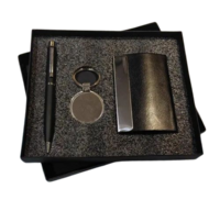 Gift Set Metal Pen, Keychain And Metal Card Holder - Color: Black