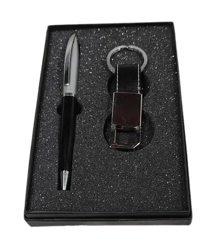 Metal Pen Keychain Gift Set - Color: Black
