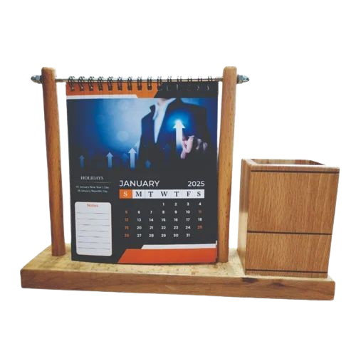 Wooden Stand Table Hanging Calendar - Color: Brown