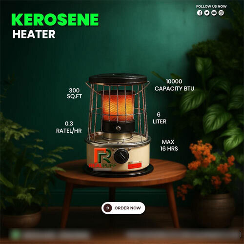 KEROSENE HEATER - Iron and Stainless Steel, Standard Size, Round Shape | Electric Power Source for Kitchen Applications