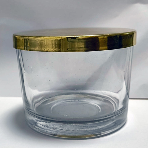 550Ml 2 Wick Glass Bowl With Metal Lid - Color: Transparent
