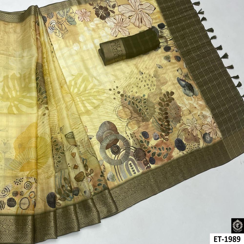 Unique Abstract Yellow Saree