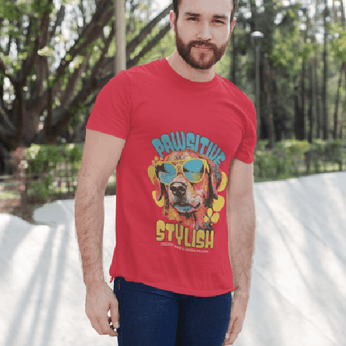 Bold Red Pawsitive Stylish Dog Graphic T-Shirt - Design: Premium