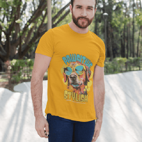 Mustard Yellow Pawsitive Stylish Dog Graphic T-Shirt - Design: Premium
