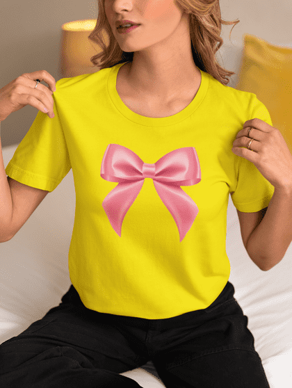Yellow T-Shirt With Pink Bow Print - Design: Premium