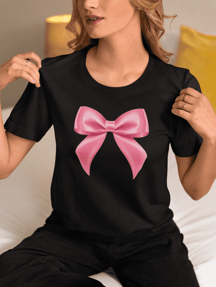 Black Soft And Stylish T-Shirt with Pink Bow Print