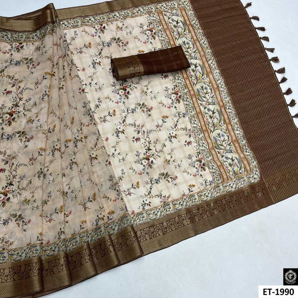 BOTANICAL CREAM BROWN SAREE