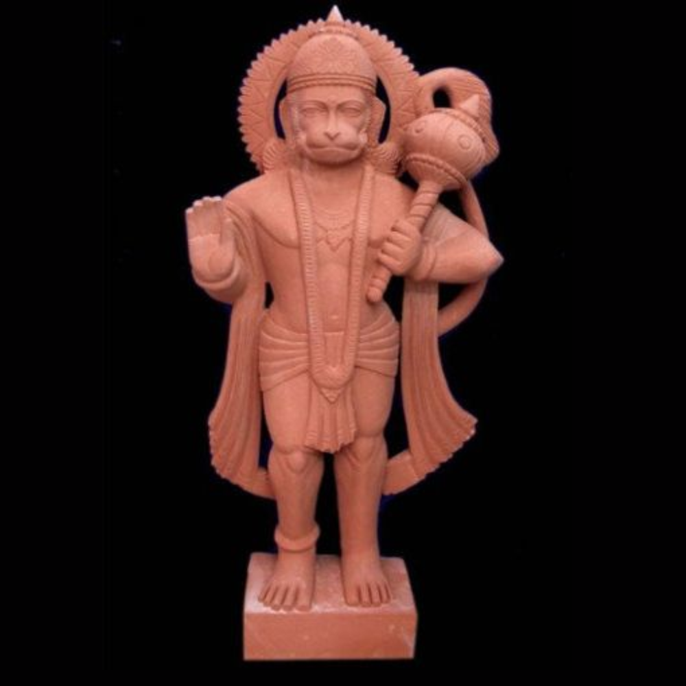 Red Hanuman Sandstone Statue