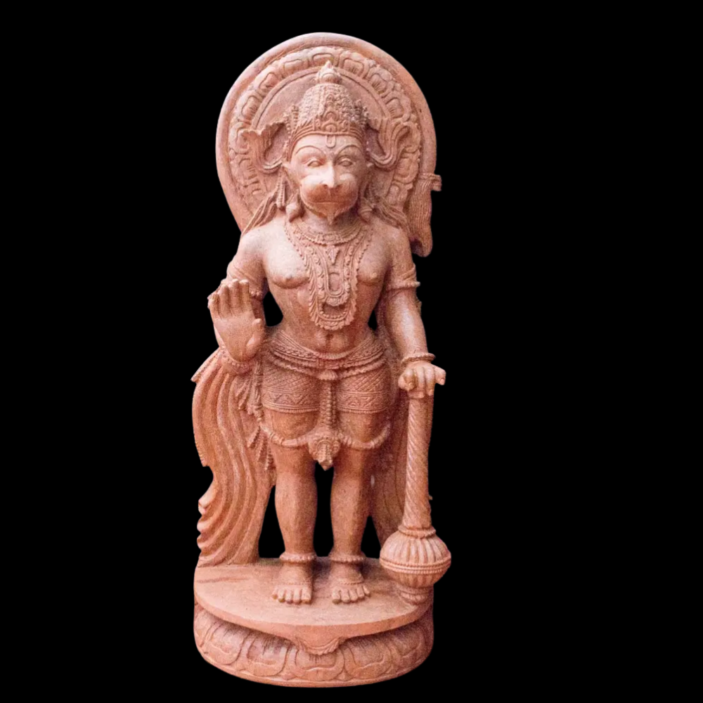 Red Hanuman Sandstone Statue