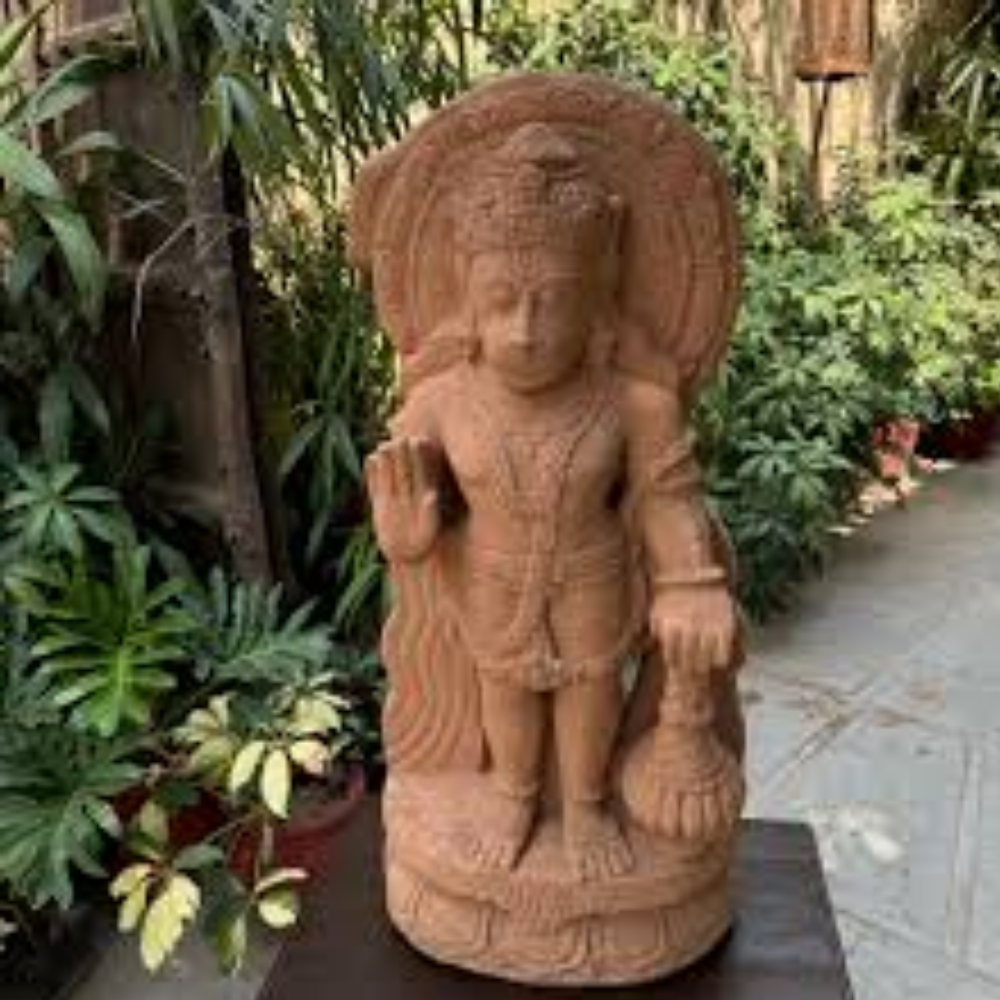 Red Hanuman Sandstone Statue