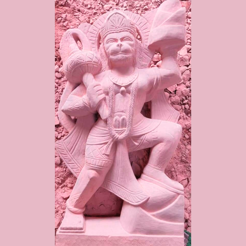 Red Hanuman Sandstone Statue