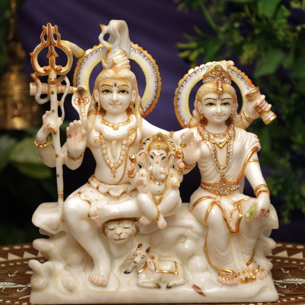 Marble Statue Of Shiv Family - Color: White