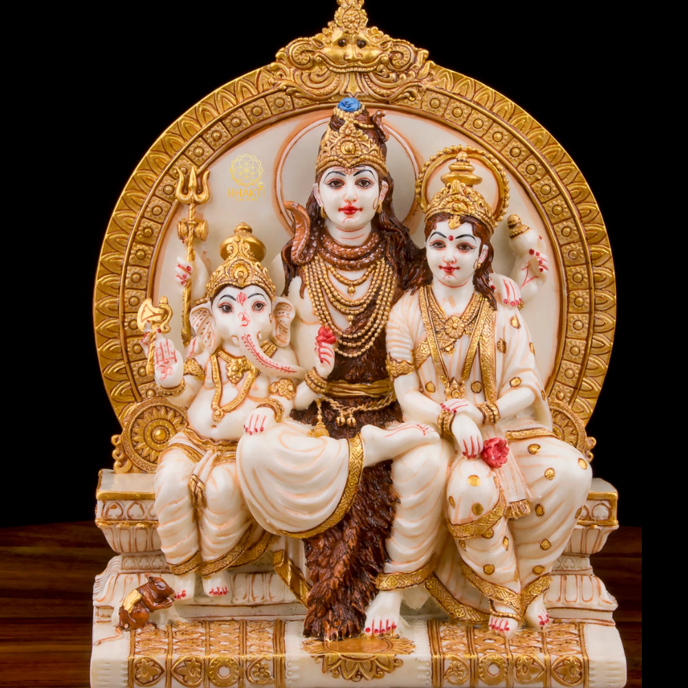 Marble Statue Of Shiv Family - Color: White