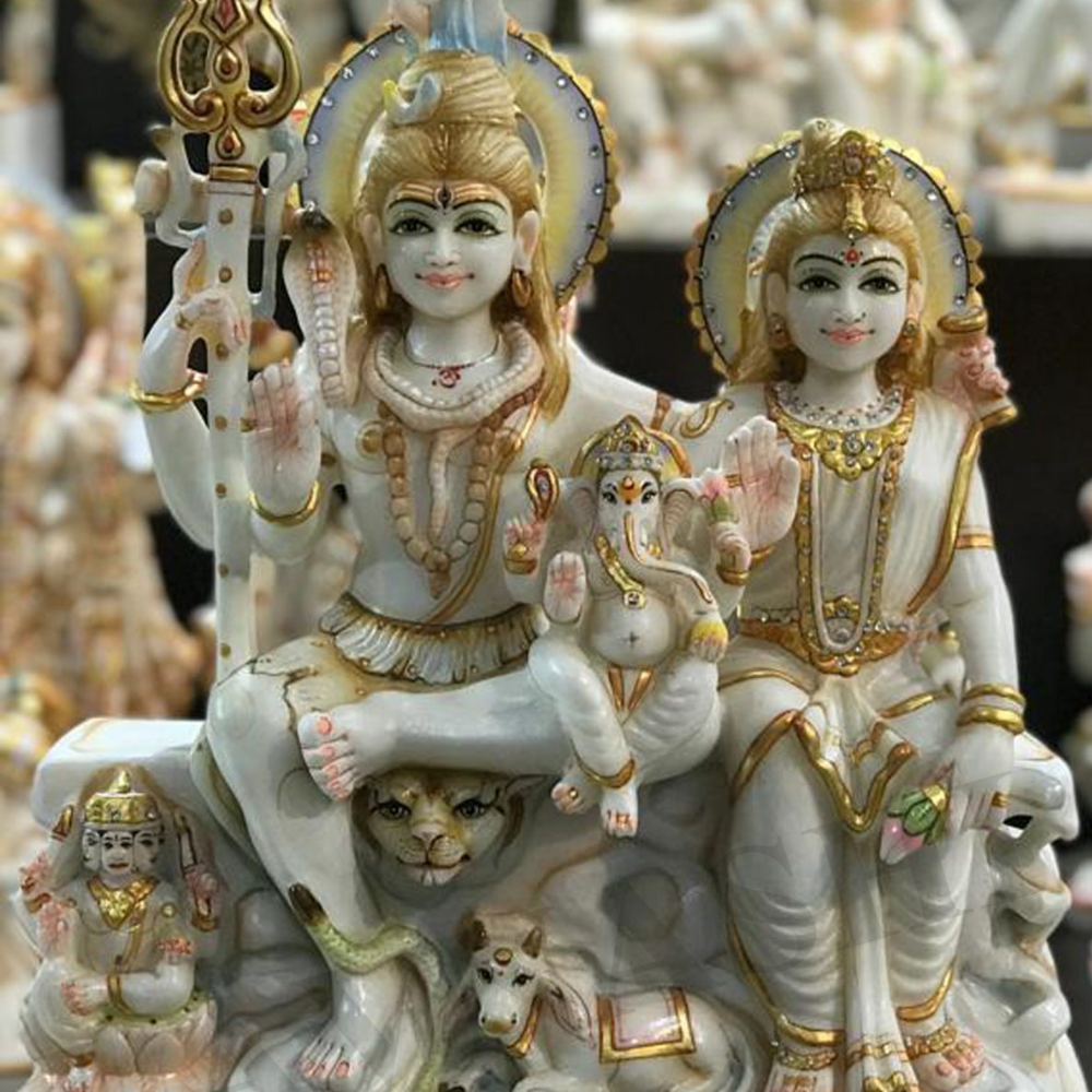 Marble Statue Of Shiv Family - Color: White