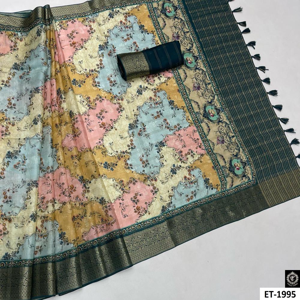 Multicolor Summer Wear Saree - Design: Dotted Vintage Floral Pattern