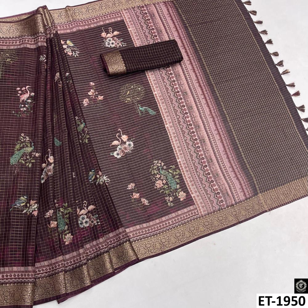 Maroon floral print saree