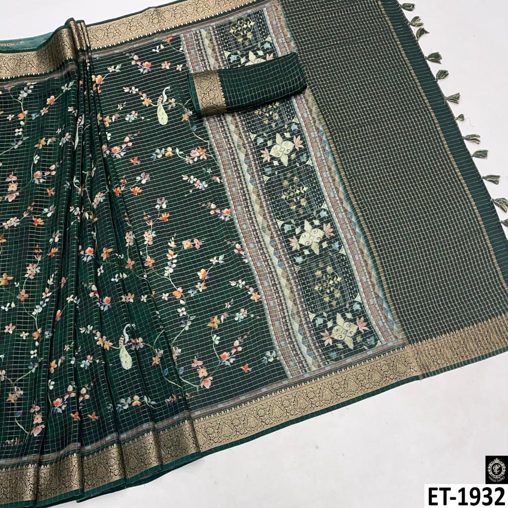 Peacock Floral Grid Saree