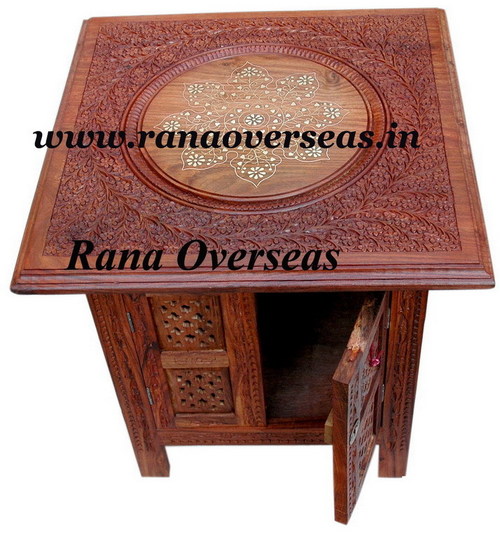 Brown Wooden Carved Square Table