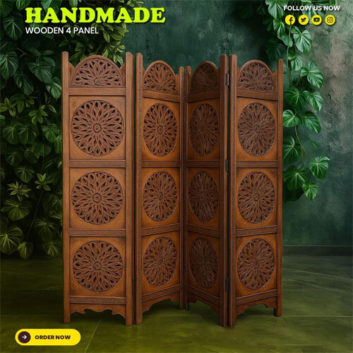 Handmade Wooden 4 Panel - Color: Brown