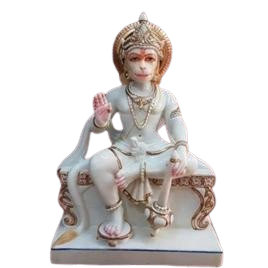 Polished Marble Veer Hanuman Statue - Color: White