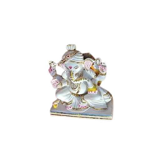 Polished Marble Little Ganpati Statue - Color: White