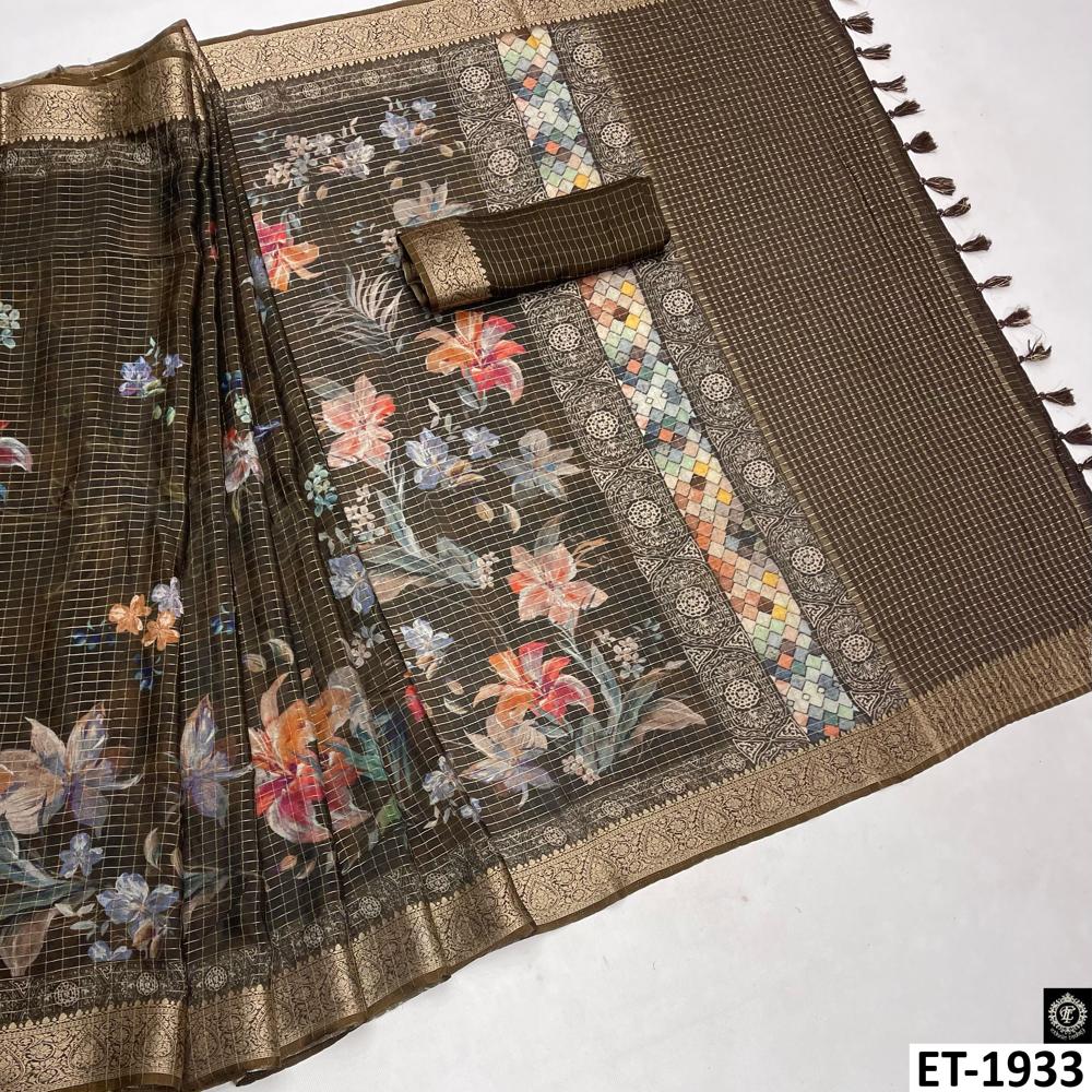  Brown Floral Printed Saree 