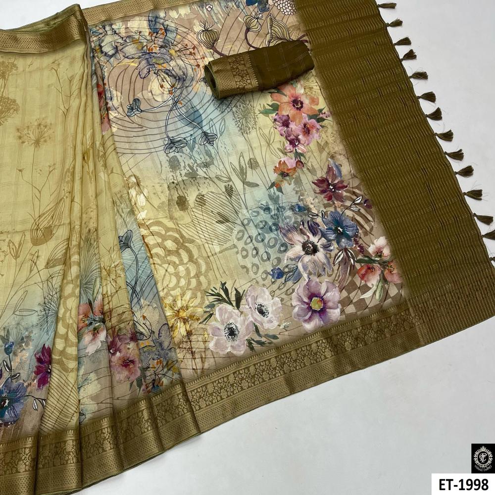 OLIVE GREEN ABSTRACT SAREE