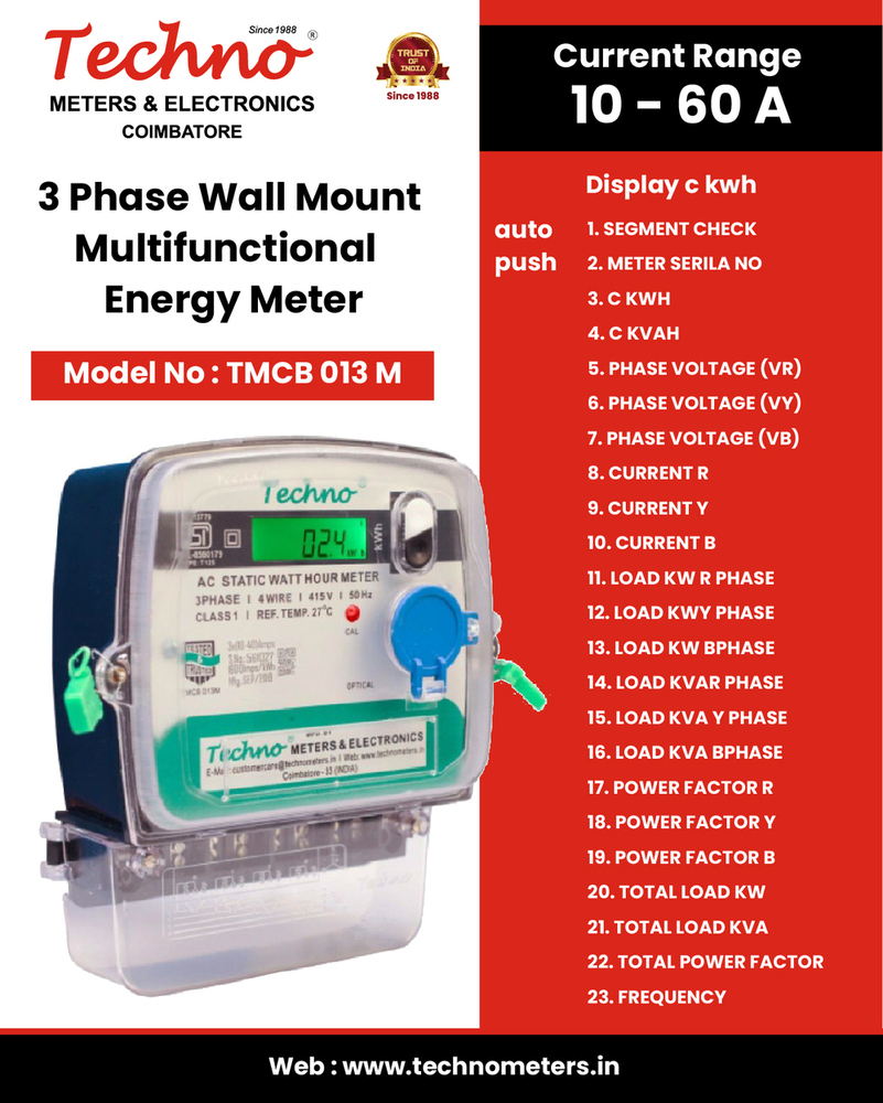 Three Phase Techno Commercial Electrical Meter - Accuracy: Class 1