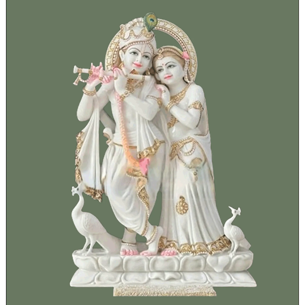 Marble Radha Krishna Statue - Color: Multicolor