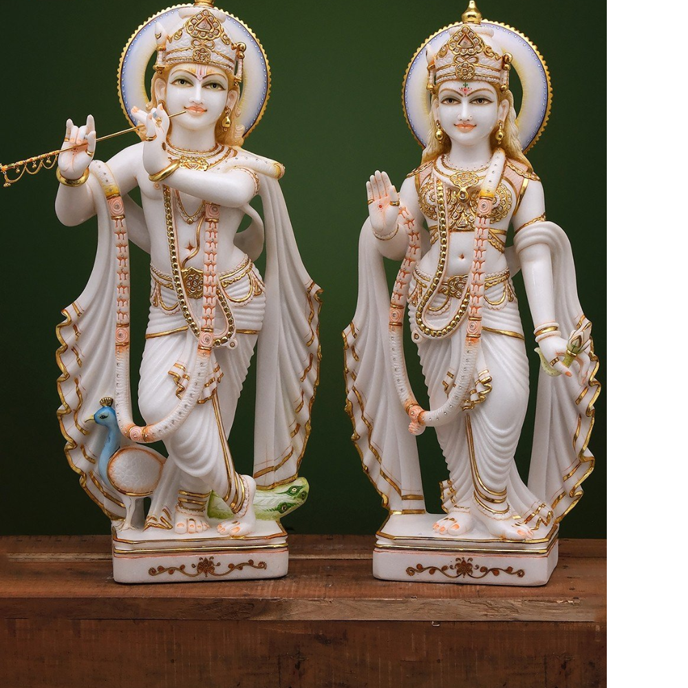 Marble Radha Krishna Statue - Color: Multicolor